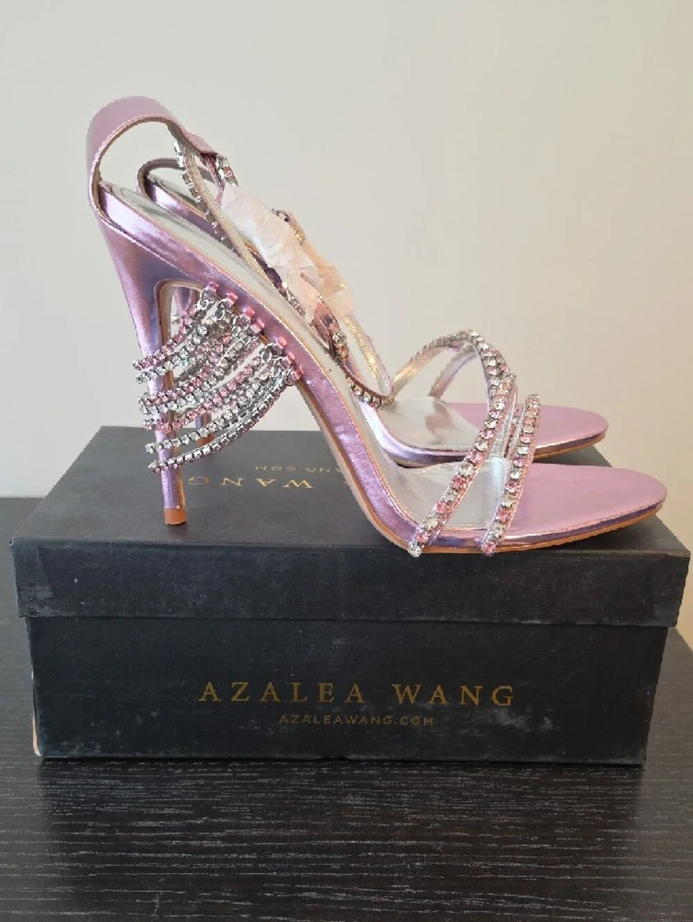 Azalea Wang Jasime Pink Rhinestone Ankle-Strap Heels - Picture 4 of 9